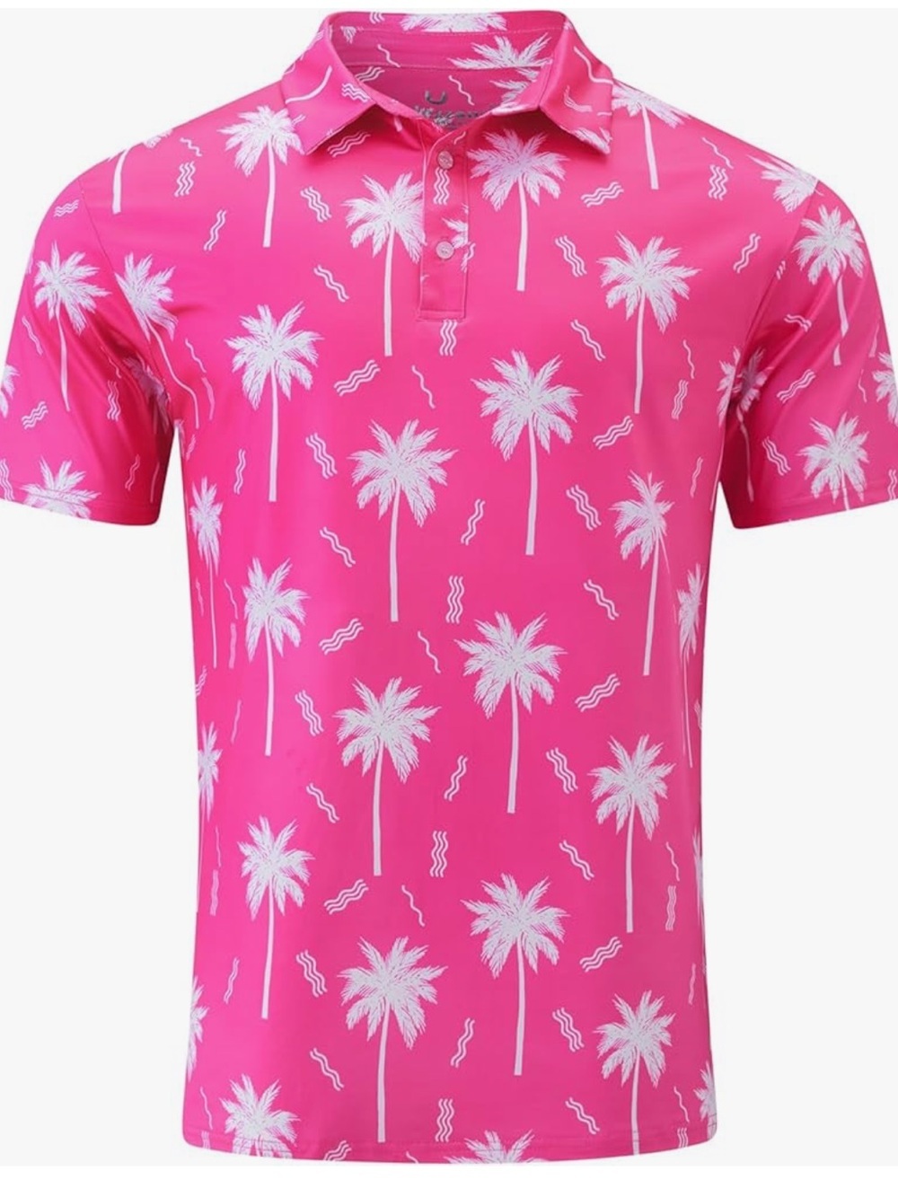 Men’s Hot Pink White Hawaiian Print Moisture Wicking Performance Polo Shirt NWT